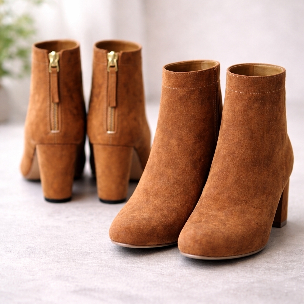 Qupid Ankle Boots Faux Leather Brown Block Heel Y2K Streetwear‎ 8.5